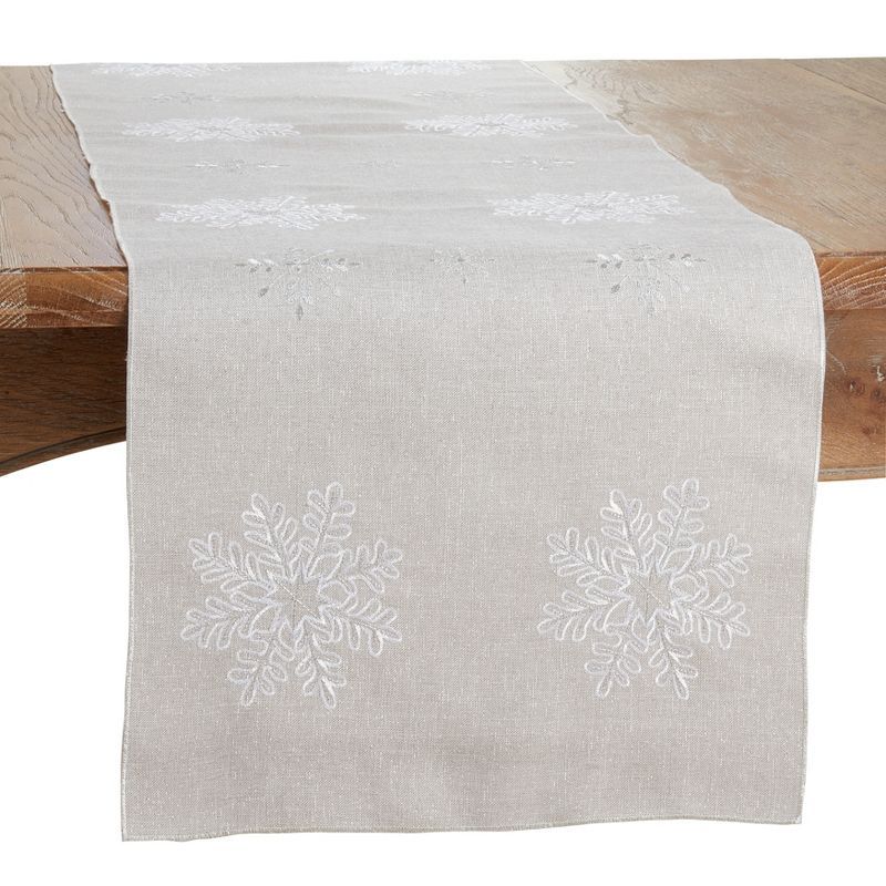 Silver Snowflake Embroidered Polyester Table Runner