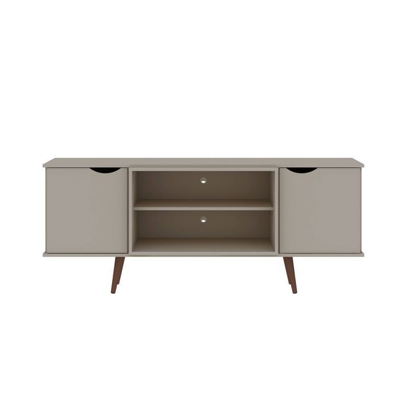 Off White Composite Mid-Century Modern TV Stand with Cabinet