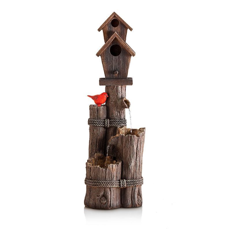 35" Rustic Brown Polyresin Birdhouse Outdoor Fountain