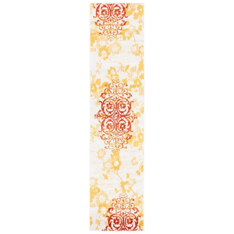 Gray and Gold Floral Synthetic Runner Rug, 2'2" x 9'