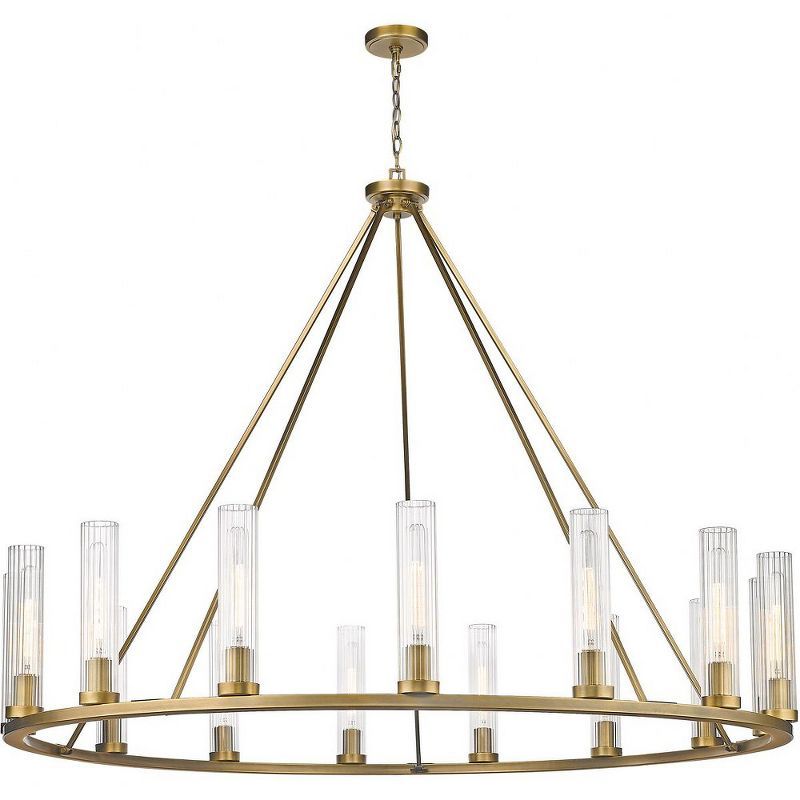 Elegant Rubbed Brass 60" Wide Chandelier with Fluted Glass Shades