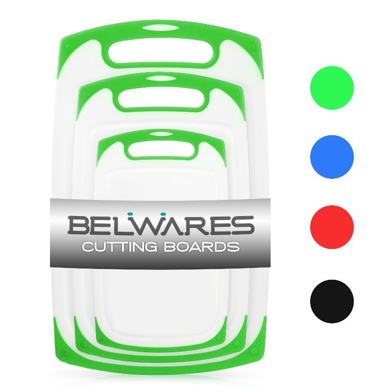 Green and White Plastic Rectangular Cutting Board Set, Dishwasher Safe