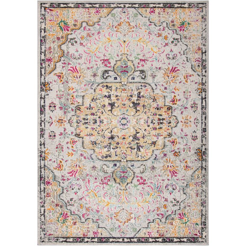 Gray and Gold Vintage Floral Synthetic Area Rug