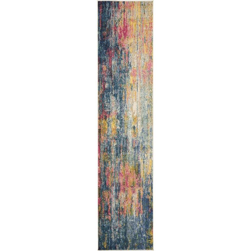 Celestial Swirl Abstract Blue and Yellow 26.5" Synthetic Rug