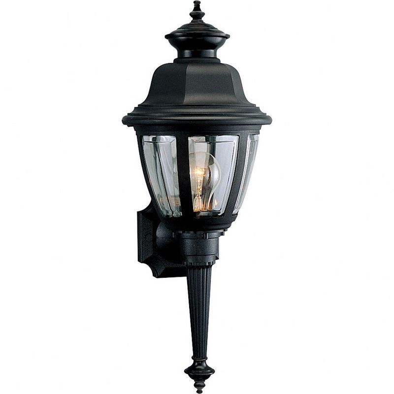 Black Outdoor Wall Lantern with Clear Beveled Panels