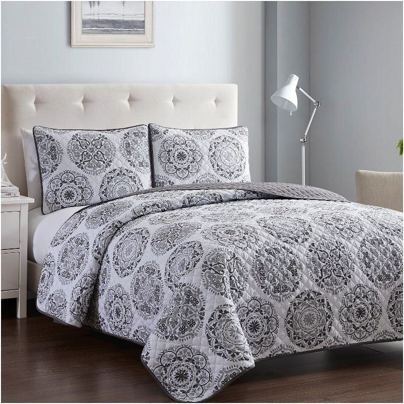 Rosette Gray Twin Reversible Microfiber Bedspread