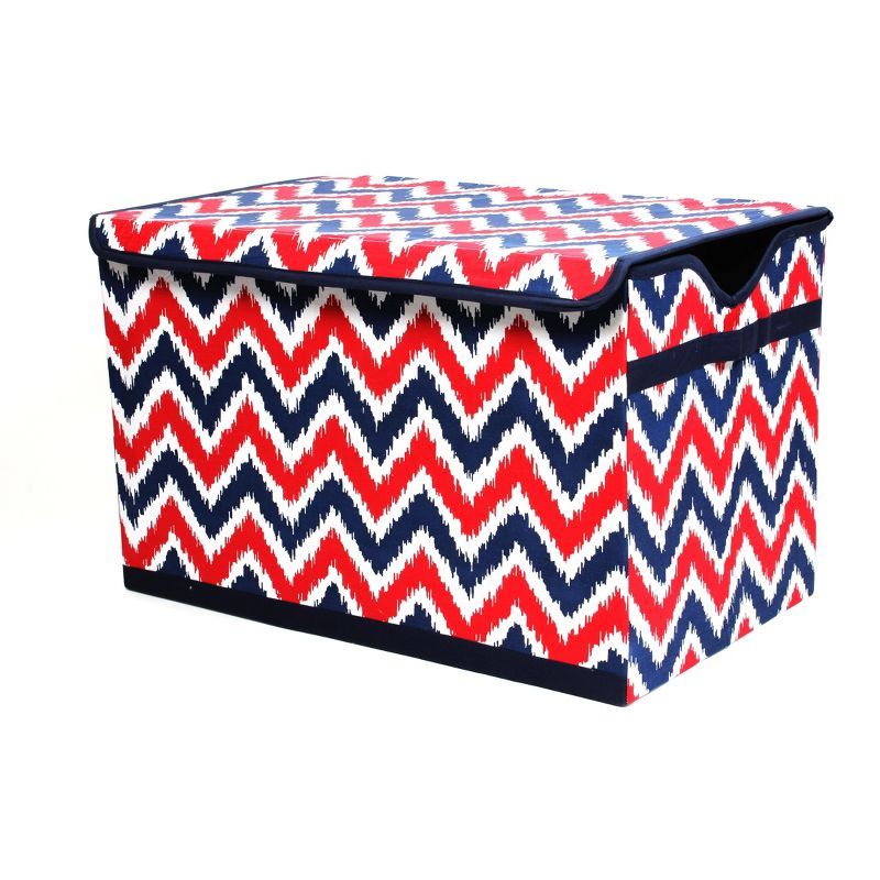 Navy and Red Zigzag Cotton Toy Storage Chest