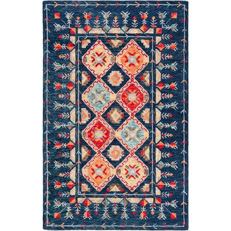 Handmade Tufted Wool-Cotton Blend Blue Rectangular Rug