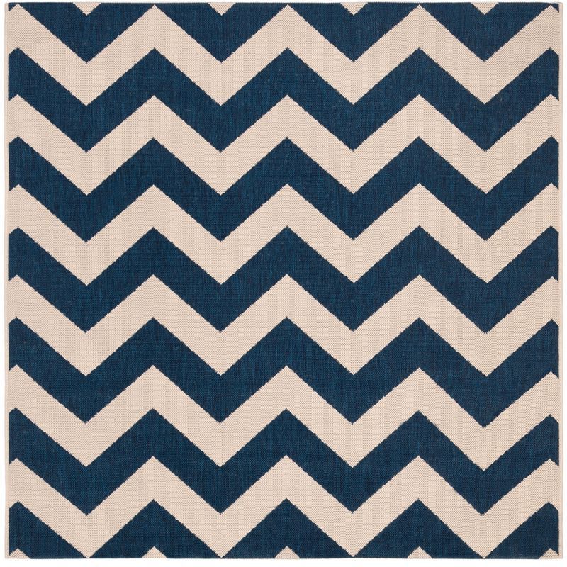 Navy and Beige Chevron Square Outdoor Area Rug