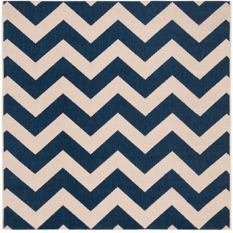 Navy and Beige Chevron Square Outdoor Area Rug