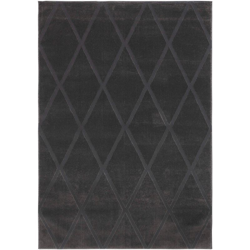 Charcoal Gray Geometric Pattern Synthetic Area Rug