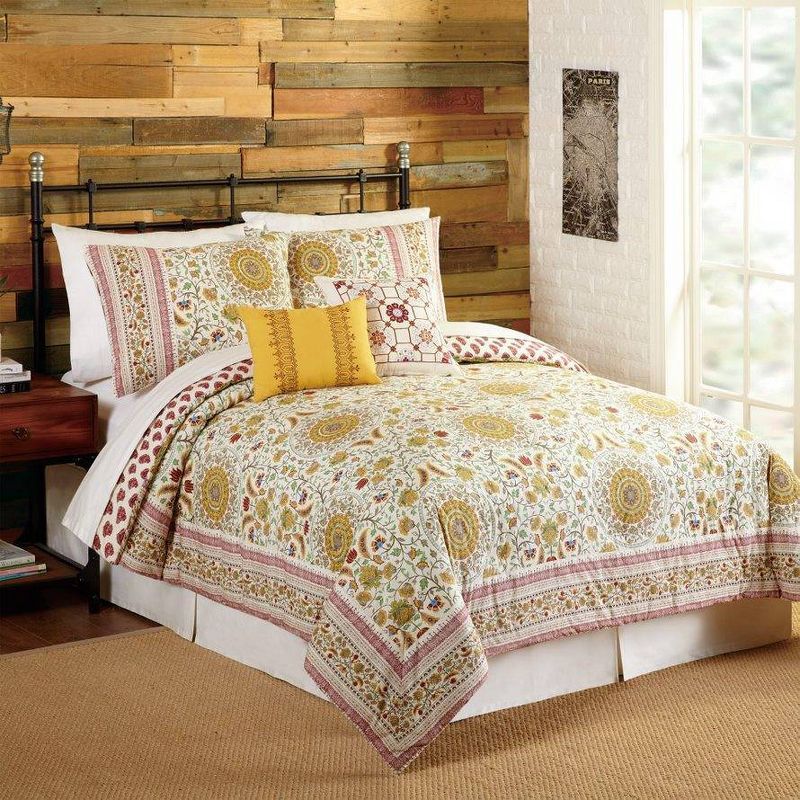 Joanne Queen Red Cotton 5-Piece Boho Bedspread Set