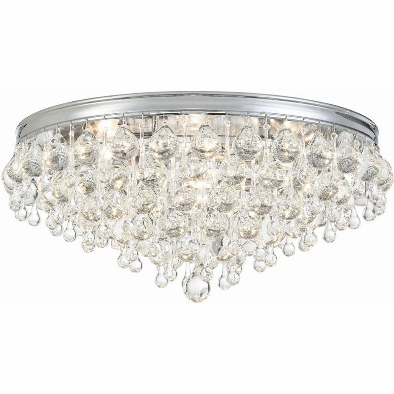 Calypso 20" Polished Chrome 6-Light Flush Mount with Clear Crystal Drops