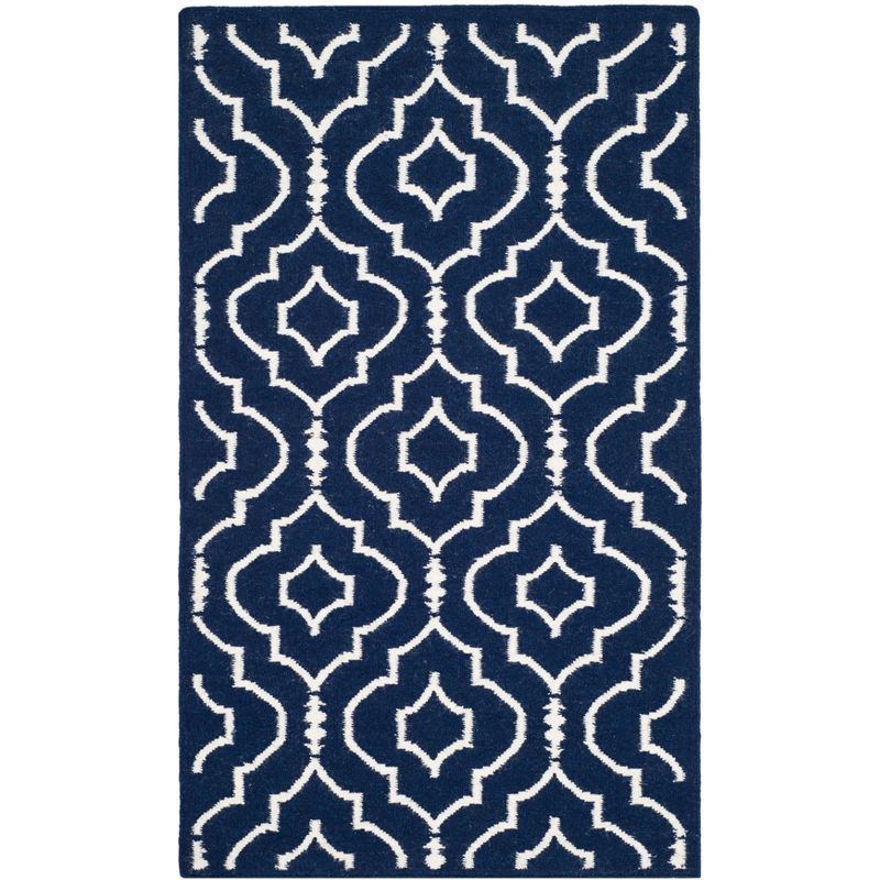 Navy/Ivory Handwoven Dhurrie Wool Rug 3' x 5'