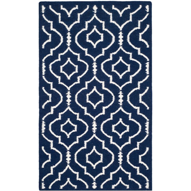 Navy/Ivory Handwoven Dhurrie Wool Rug 3' x 5'