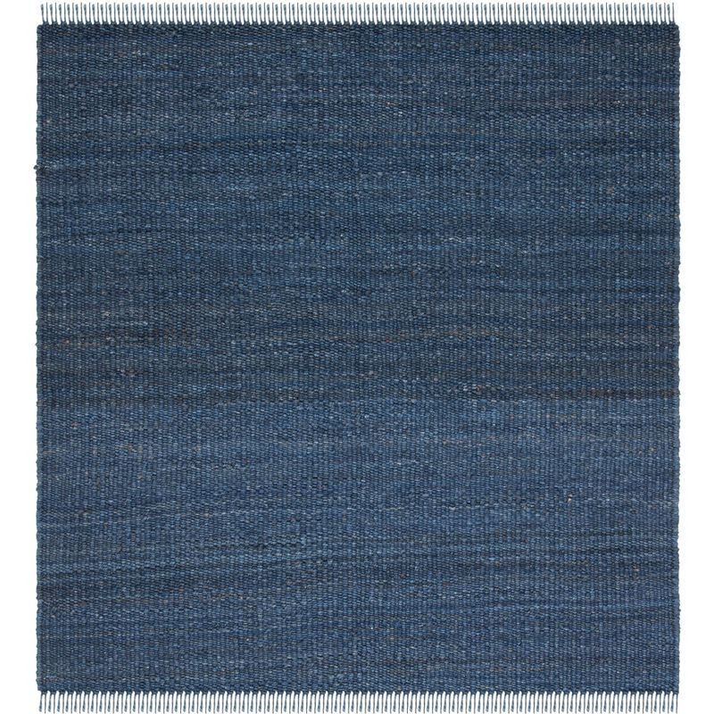 Navy Blue Hand-Knotted Square Jute Area Rug