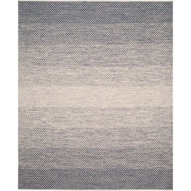 Navy and Ivory Cotton Flat Woven Handmade Area Rug 9' x 12'