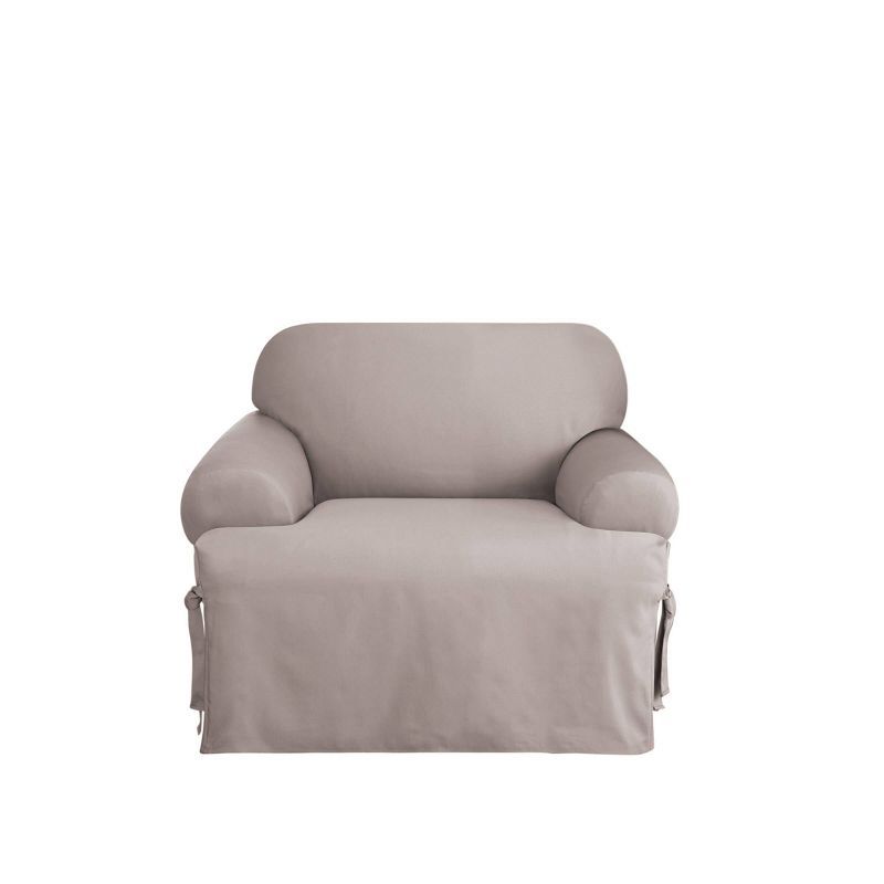 Gray Cotton T-Cushion Chair Slipcover with Elastic Closure