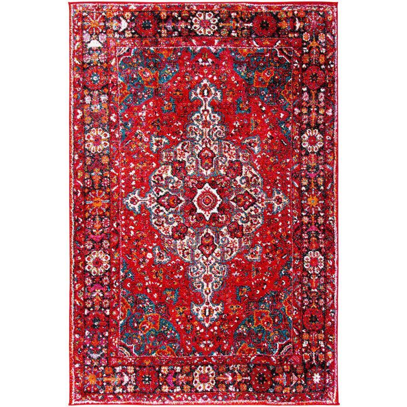 Vintage Hamadan 31" Square Red Synthetic Area Rug