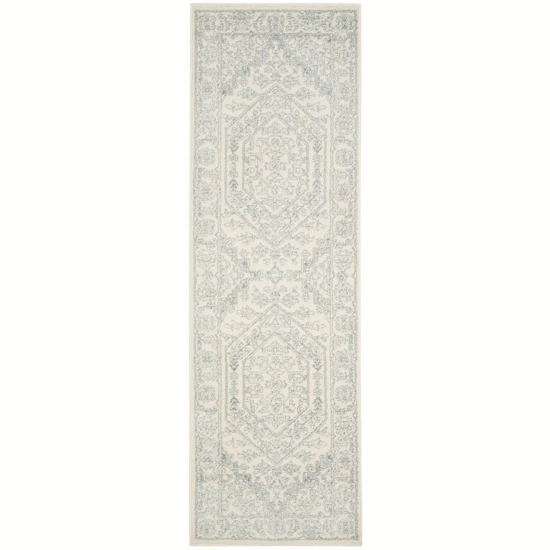 Ivory and Slate Hand-knotted Wool Runner Rug