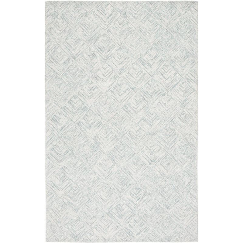 Grey and Turquoise Abstract Hand Tufted Wool Area Rug