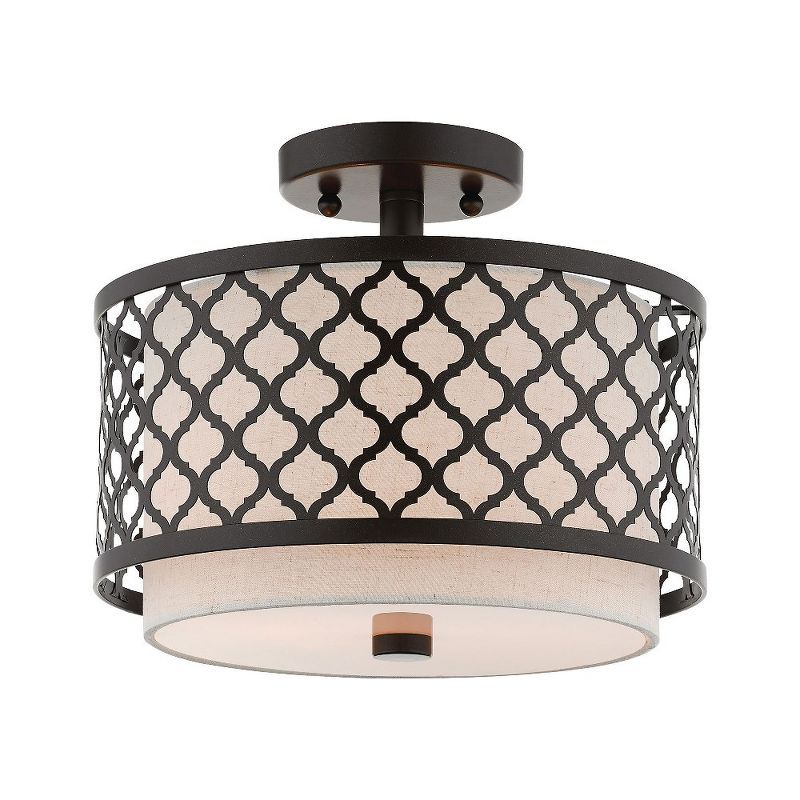 Brushed Nickel Drum Semi-Flush Mount Light with Glass Shade