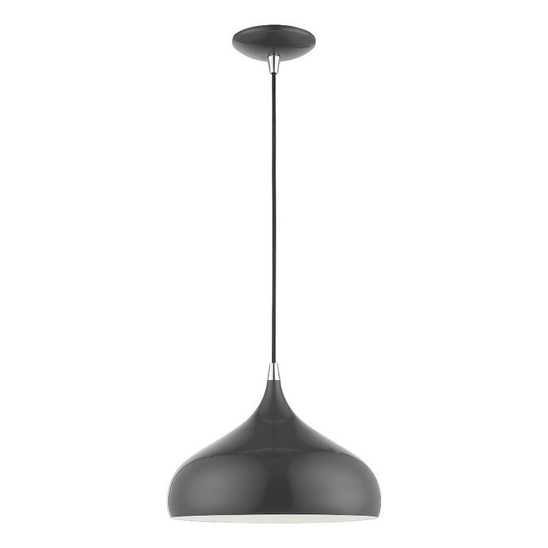 Amador Modern Globe Pendant in Shiny Dark Gray with Chrome Accents