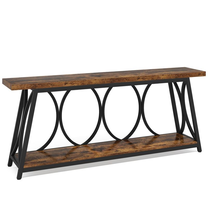 Rustic Brown 70.9'' Wood and Metal Console Table with Storage