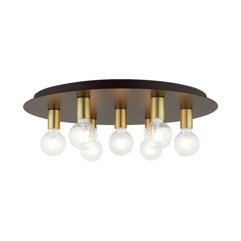 Hillview Transitional Bronze & Satin Brass 7-Light Flush Mount