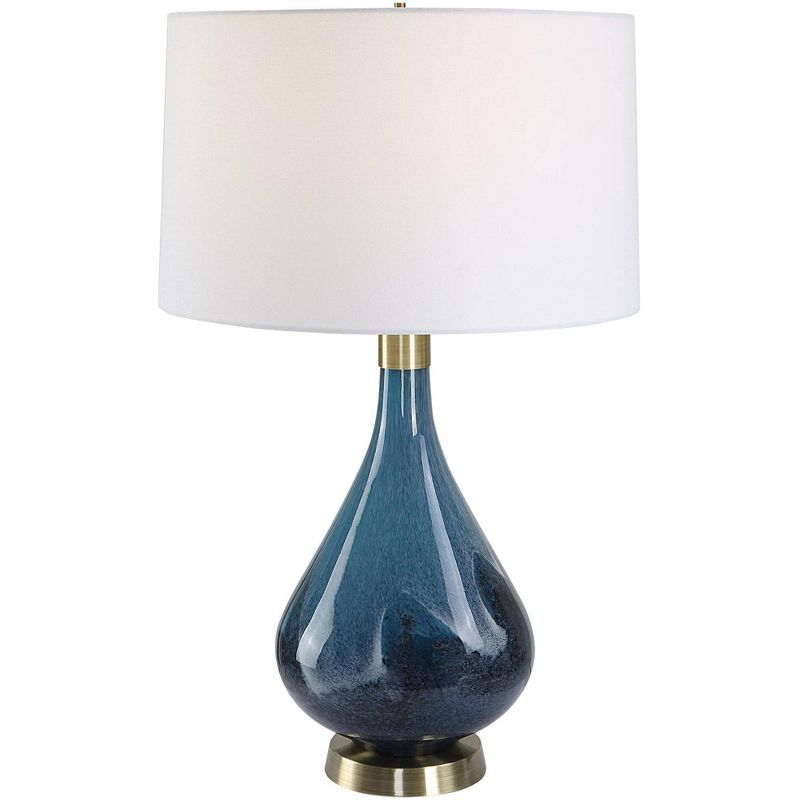 Sapphire Navy Blue Glass Table Lamp with White Linen Shade