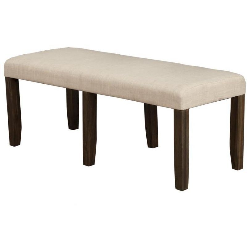 Transitional Brayden Dining Bench in Rich Espresso and Beige Fabric