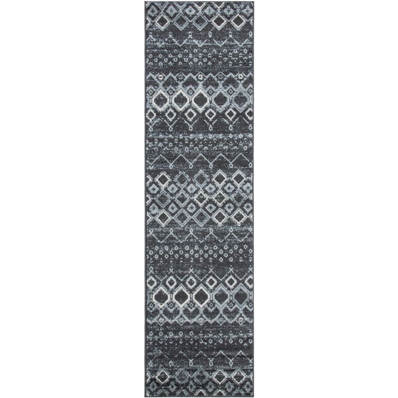 Amsterdam Dark Grey and Light Grey Geometric Runner Rug