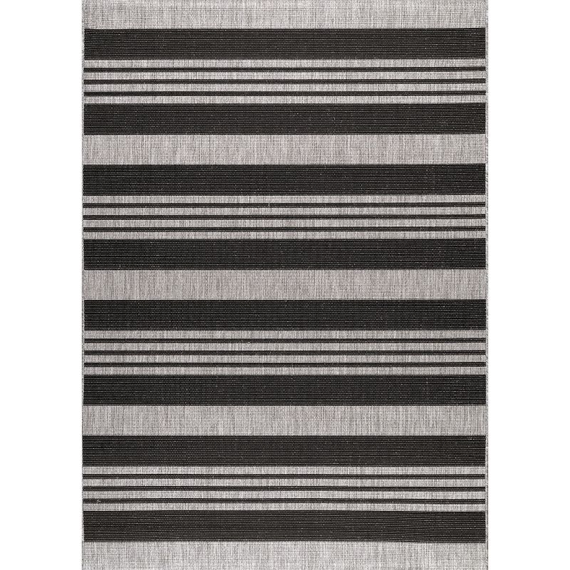 Gray Striped Synthetic 4' x 6' Easy-Care Outdoor Rug