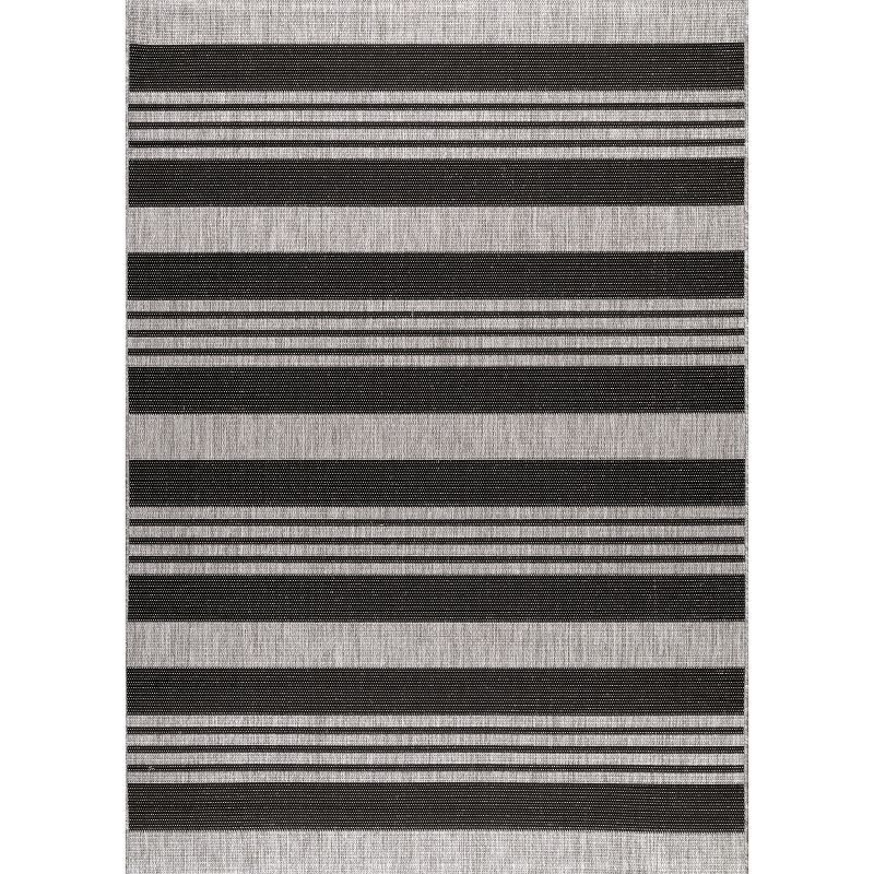 Gray Striped Synthetic 4' x 6' Easy-Care Outdoor Rug