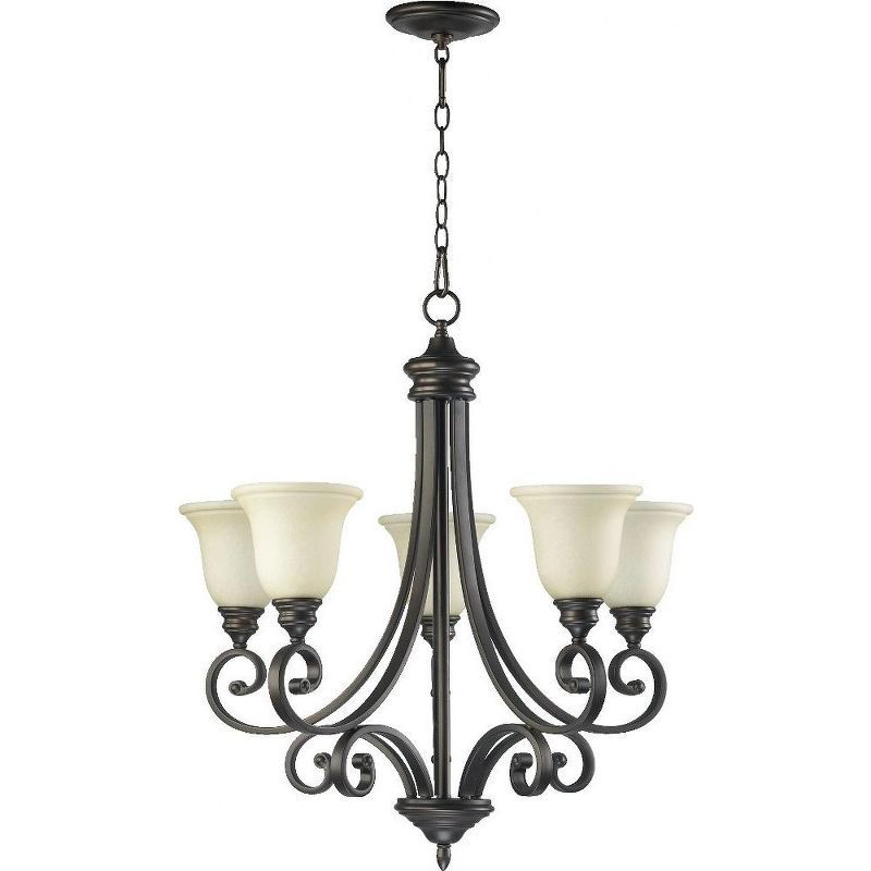 Bryant Transitional 5-Light Chandelier in Oiled Bronze with Amber Scavo Glass