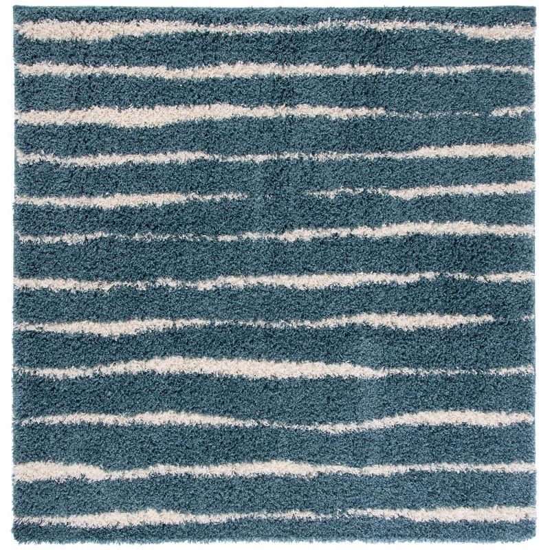 Venus Turquoise and Ivory Square Shag Area Rug - 6'7"