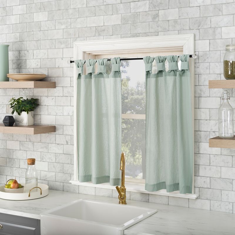 Seafoam Green Cotton Tab Top Cafe Kitchen Curtain Pair