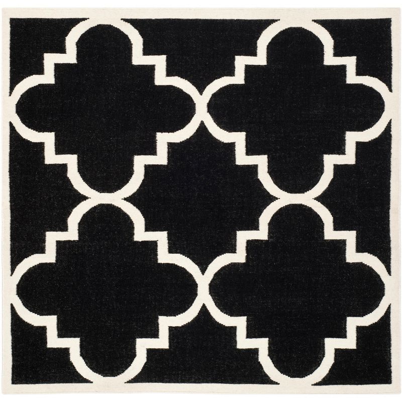 Handwoven Geometric Black/Ivory Wool Square Area Rug, 6' x 6'