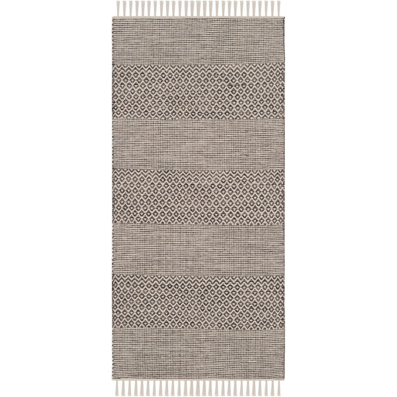 Ivory and Anthracite Handwoven Cotton-Wool Blend Area Rug 2'3" x 4'