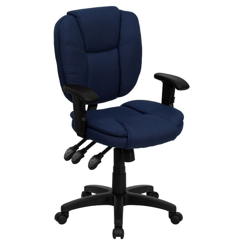 Navy Blue Fabric Mid-Back Ergonomic Task Chair with Adjustable Arms