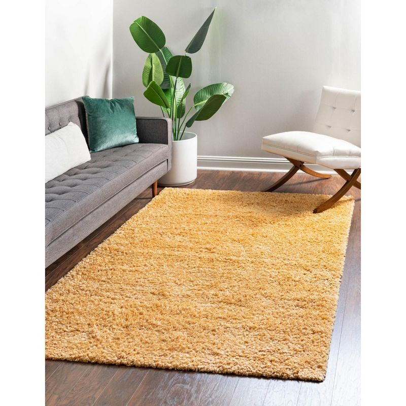 Sun Yellow Rectangular Shag Indoor Synthetic Rug