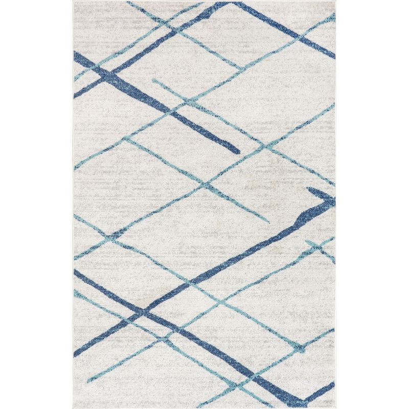 Light Blue and White Rectangular Non-Slip Synthetic Area Rug