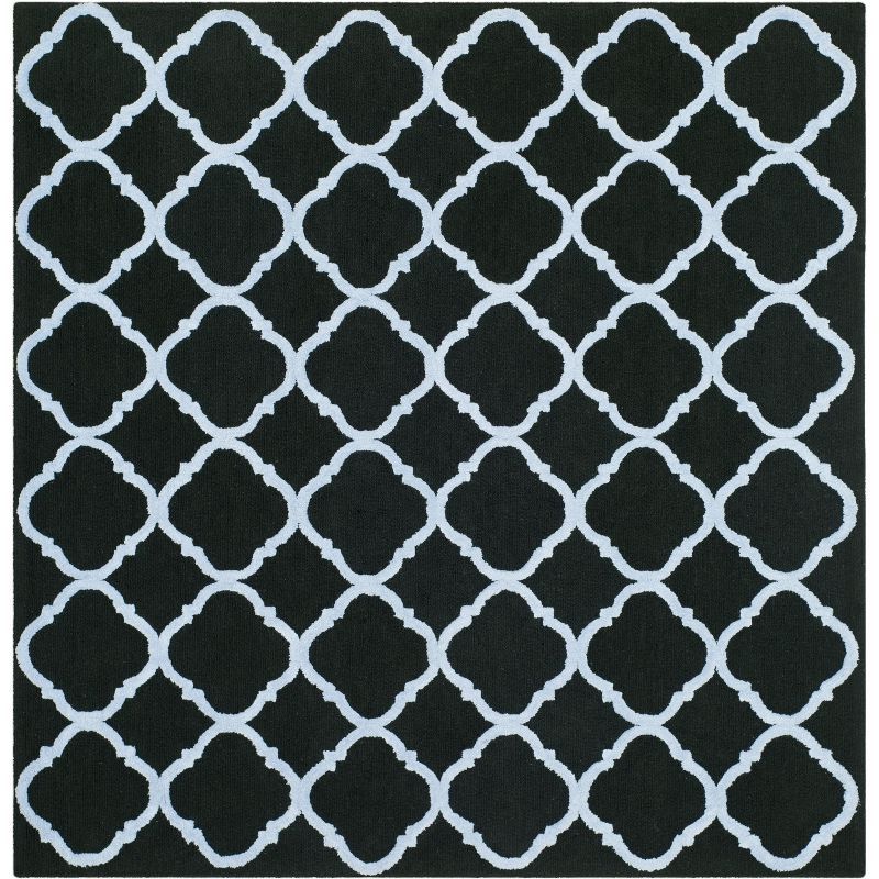 Newport 5' Square Black and Blue Hand-Hooked Area Rug