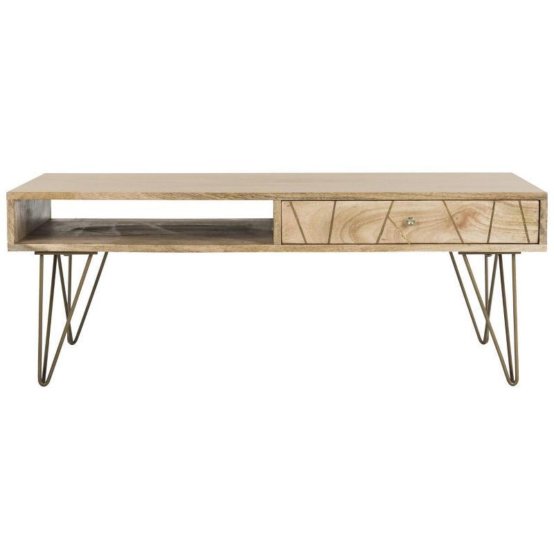 Transitional Mango Wood Rectangular Coffee Table with Storage