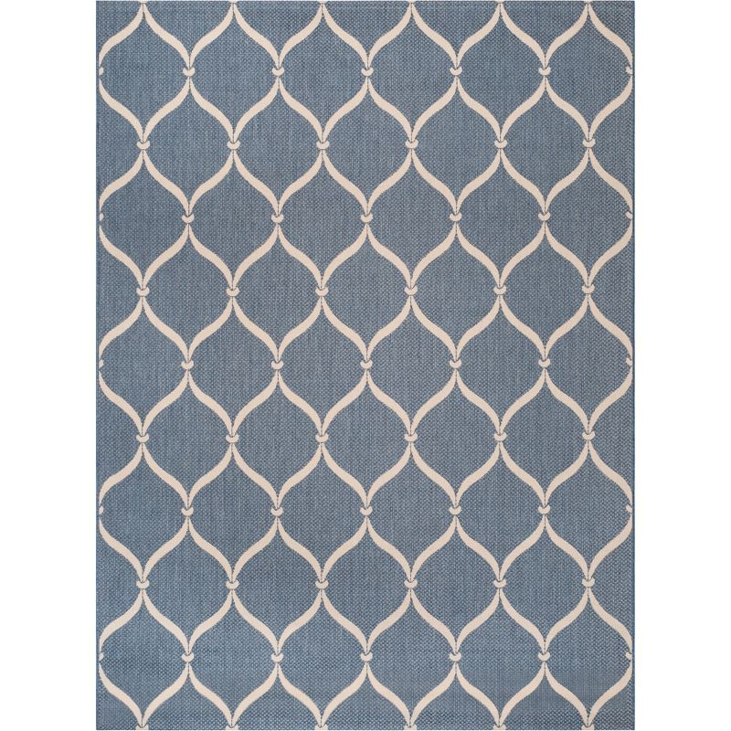 Blue and Beige Geometric Flat Woven Indoor/Outdoor Area Rug