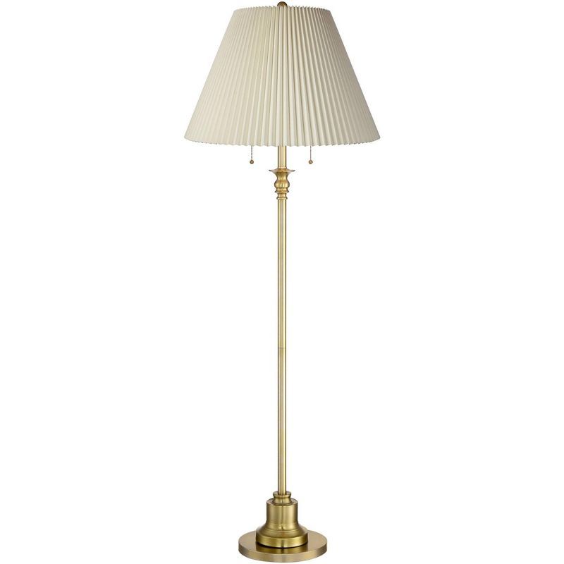 58" Antique Brass Floor Lamp with Beige Pleated Shade