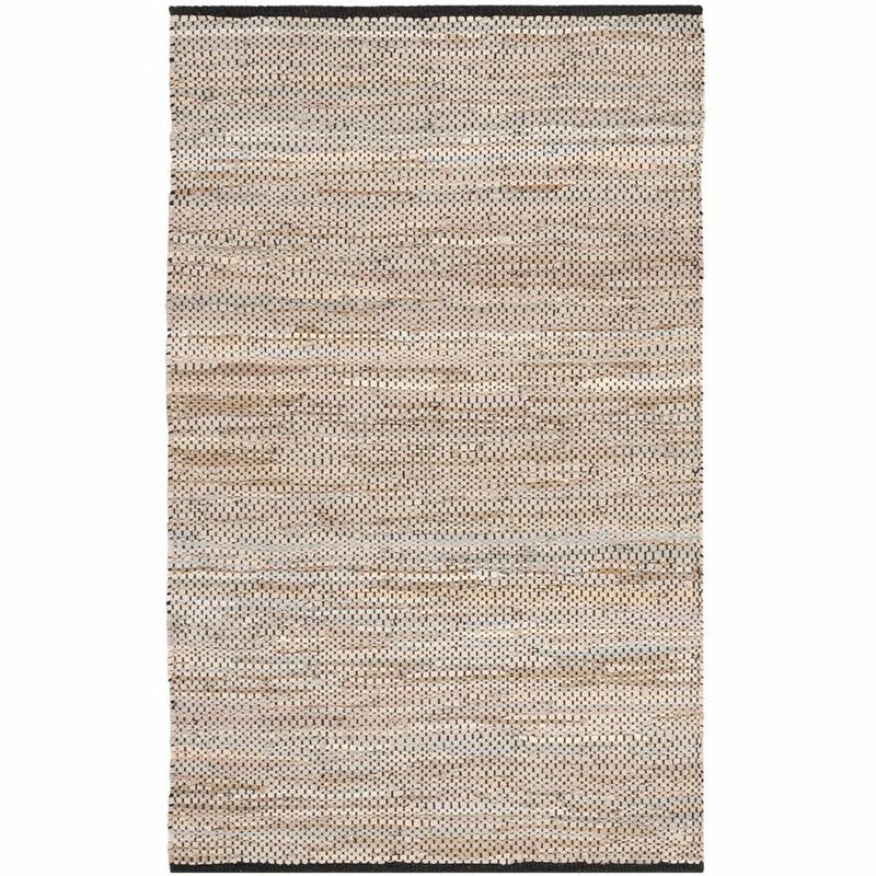 Beige Handmade Flat Woven Cowhide Leather Accent Rug, 2' x 3'