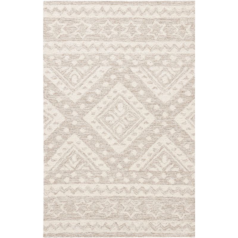 Elegant Ivory Tufted Wool Rectangular Rug, Handmade Non-Slip Design