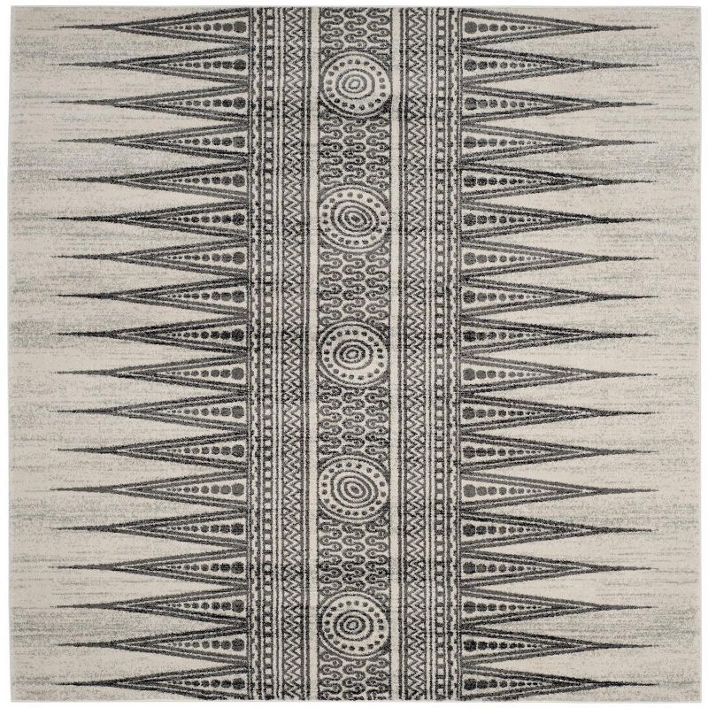 Ivory and Grey High Pile Synthetic Square Area Rug