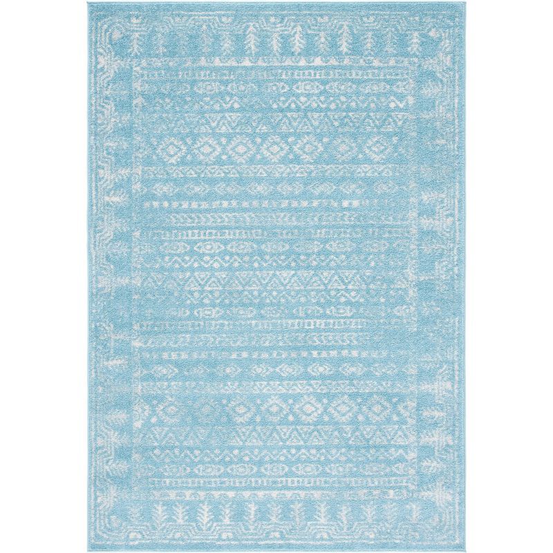 Aqua and Ivory Hand-knotted Rectangular Area Rug